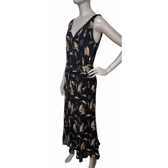 Vintage 90s 100% Silk Black Gold Paris Flamenco Dancer All Over Print Dress - Picture 4 of 9
